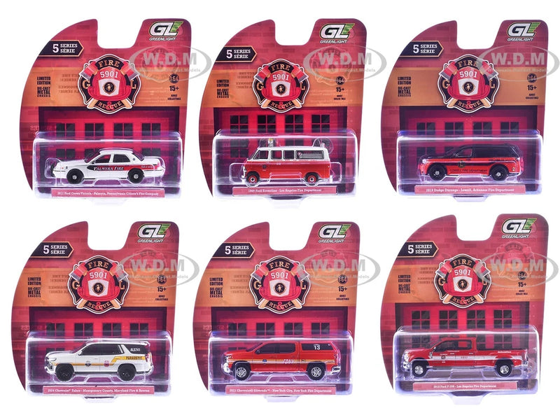 "FIRE & RESCUE" SERIES 5 SET OF 6 CARS 1/64 DIECAST MODEL BY GREENLIGHT 67070