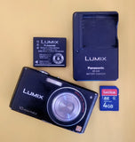 Panasonic LUMIX DMC-FX37 Black 10.1MP Digital Camera w Battery SD Card Charger +