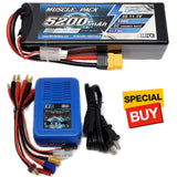 NHX Muscle Pack 3S 11.1V 5200mAh 100C Lipo Battery w/XT60 Connector EZ6 Charger Battery