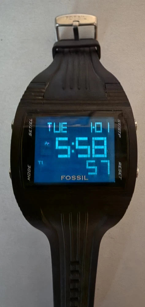 Vintage Fossil LCD Watch Model DQ 1140 New Battery Works Battery