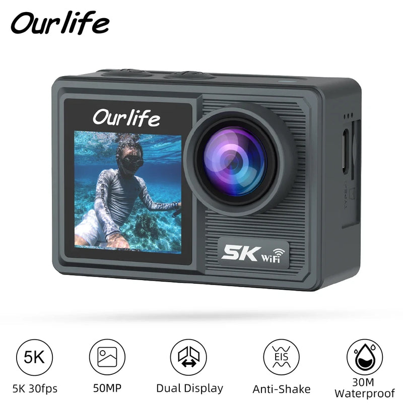 Ourlife Action Camera 5K 4K Bicycle Camera 50MP 2.0 Touch LCD Screen Wifi 170?? 3