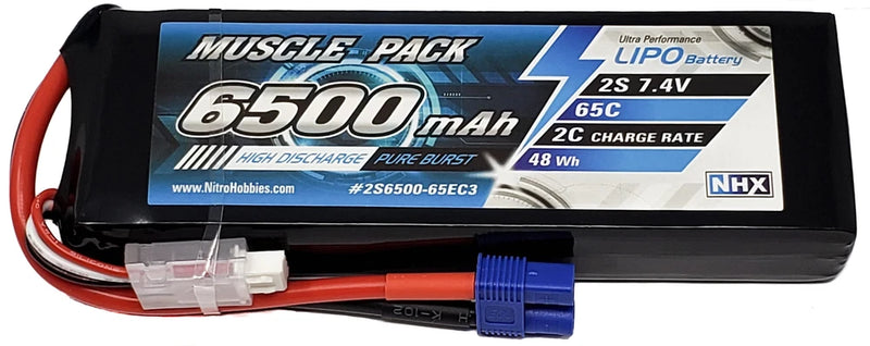 NHX Muscle Pack 2S 7.4V 6500mAh 65C Lipo Battery w/ EC3 Connector Battery