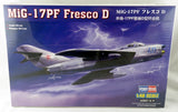 1:48 scale MiG-17PF Fresco D aircraft model kit box, gray jet with red star