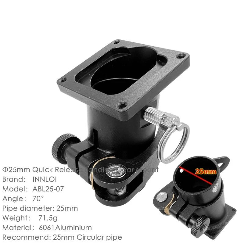 25mm quick-release drone landing gear mount with aluminum joint, black clamp