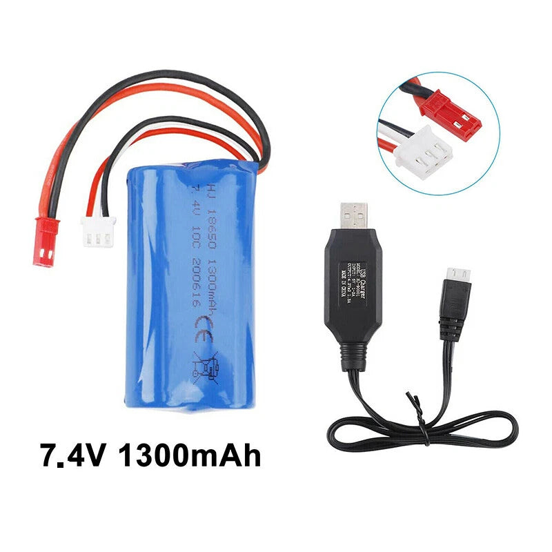 2S Battery 7.4V 1300mAh 15C JST Plug with USB Charger for RC Car Off Road Truck