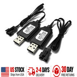USB RC battery charger kit with two black chargers, cables, and battery connectors