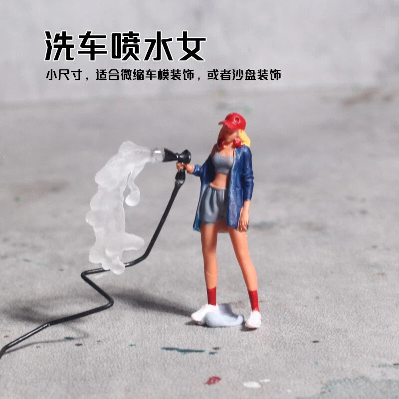 1/64 Diorama Car Wash Girls Figure Model City Garage Scene Display Props Model