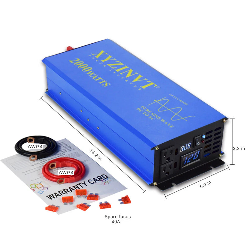 2000W 12V 24V Pure Sine Wave Inverter 110V 220VAC Power Converter Motor Solar RV