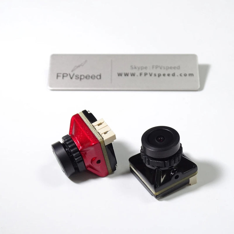 FPVspeed FPV drone camera with red and black housing, plus black lens module
