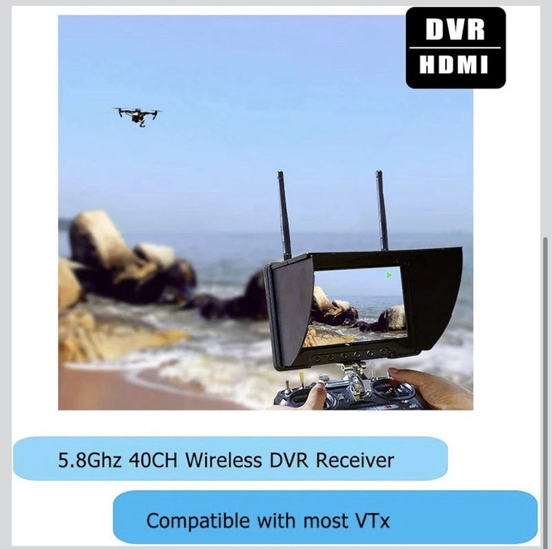 Black wireless DVR HDMI monitor with two antennas for FPV drone use