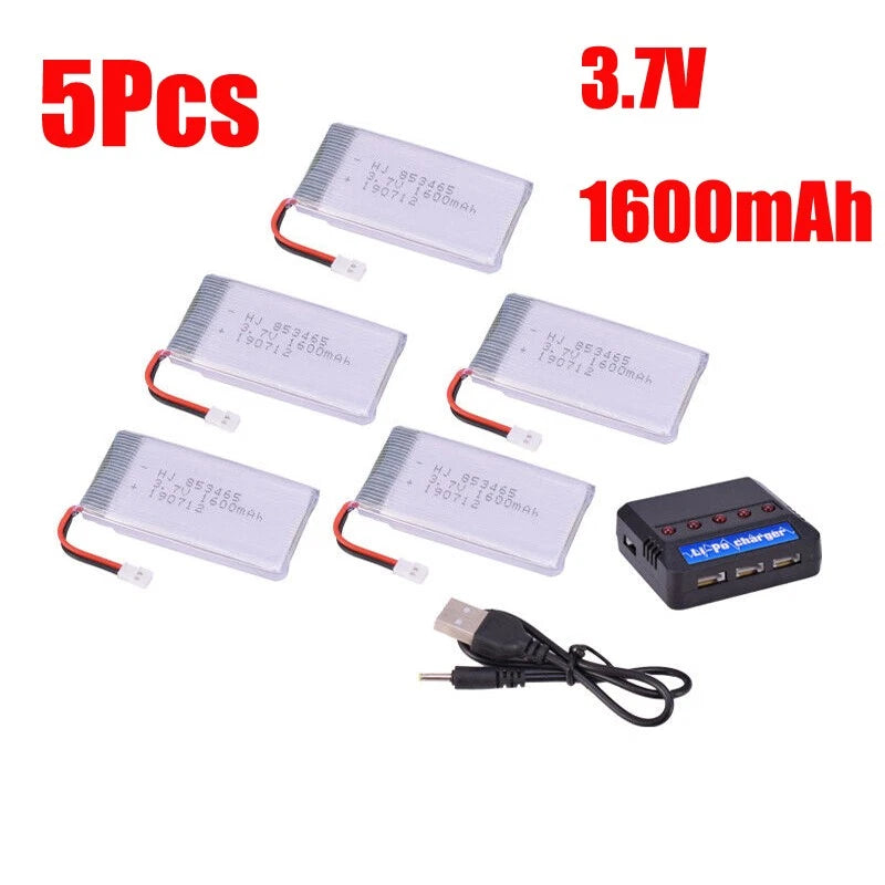 5¡ÁLipo Battery +charger 3.7V 1600mAh High Capacity for Drone RC Quadcopter Parts Battery