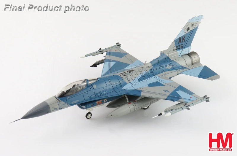 1/72 F-16C fighter jet model in blue-gray splinter camouflage, detailed landing gear