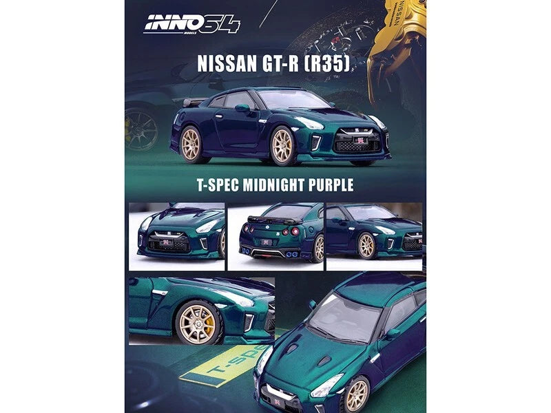 NISSAN GT-R (R35) T-SPEC RHD MIDNIGHT PURPLE 1/64 BY INNO MODELS IN64-R35TS-MP
