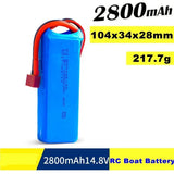 14.8V 2800mAh LiPo RC battery, blue pack with red/black leads