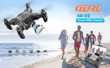 Mini quadcopter drone with foldable arms and front camera, gray body