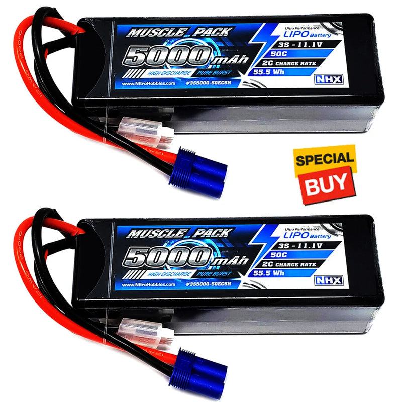 NHX Muscle Pack 3S 11.1V 5000mAh 50C Hard Case Lipo Battery (2) w/ EC5 Connector Battery