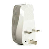 White grounded UK travel adapter plug with two-pin plug and USB port