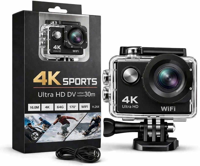 Ultra HD 4K Action Camera 20MP WiFi Waterproof 30M Sports Cam 16GB Underwater 4K