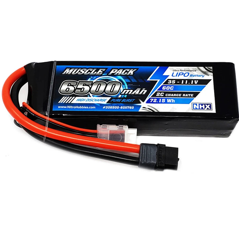 NHX Muscle Pack 3S 11.1V 6500mAh 60C Lipo Battery XT60 / Traxxas Adapter Battery