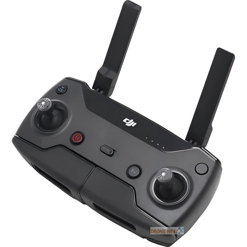 DJI remote controller with two joysticks, antennas, and buttons, black plastic