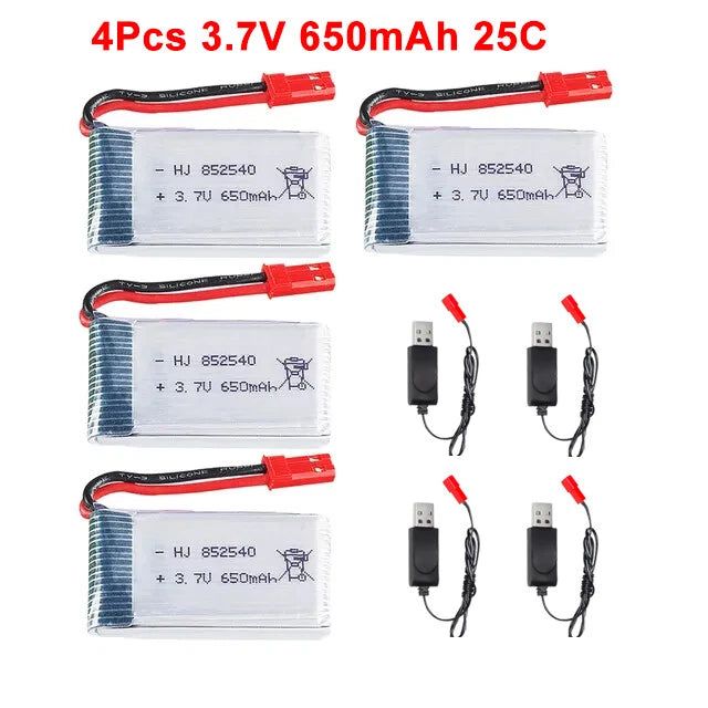 4Pcs 3.7V 650mAh Lipo Battery JST Connector + USB Charger for Mini Orion Drone Battery