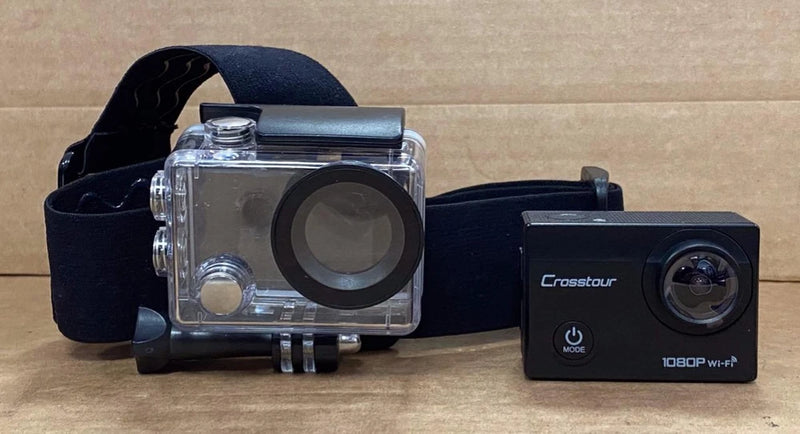 CROSSTOUR CT7000 ACTION CAMERA W/ WATERPROOF CASE & HEAD STRAP- USED.