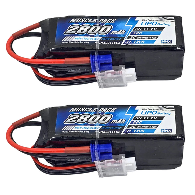NHX RC Muscle Pack 3S 11.1V 2800mAh 50C Lipo Battery w/ EC2 Connecter (2) Battery