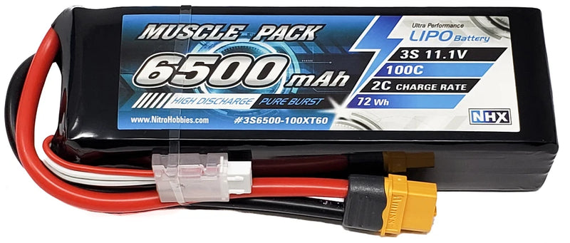 NHX Muscle Pack 3S 11.1V 6500mAh 100C Lipo Battery w/ XT60 Connector Battery