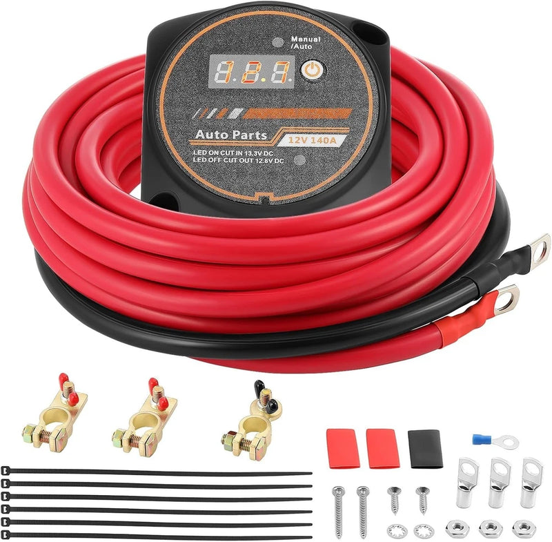 Dual Battery Isolator Kit, 140 Amp 12v Voltage Sensitive Relay (VSR), Automat...