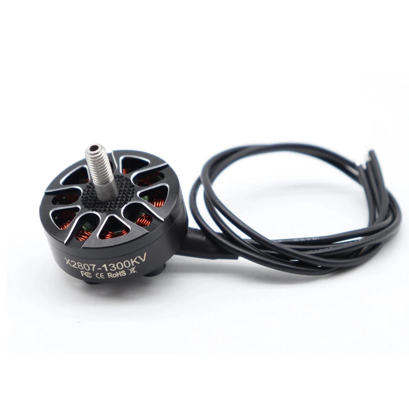 FPV brushless motor with black wires, 1300KV, silver shaft