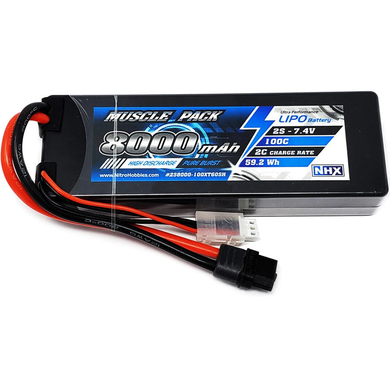 NHX Muscle Pack 2S 7.4V 8000mAh 100C Hard Case Lipo Battery XT60/Traxxas Adapter Battery