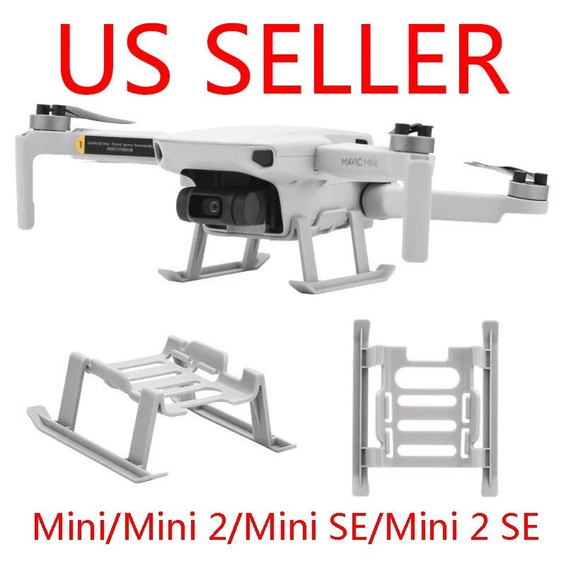 White extended drone landing gear riser stabilizer for compact drones