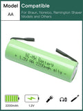 Green rechargeable AA NiMH shaver battery cylinder, printed 1.2V 2200mAh
