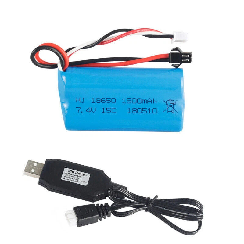 7.4V 1500mAh 15C Li-ion Battery SM Plug + USB Charger For RC Car Boat Truck Toys