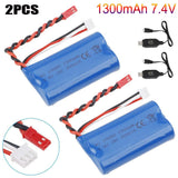 2PCS 7.4V 1300mAh 15C Lipo battery JST plug +USB cable for RC Car Off Road Truck