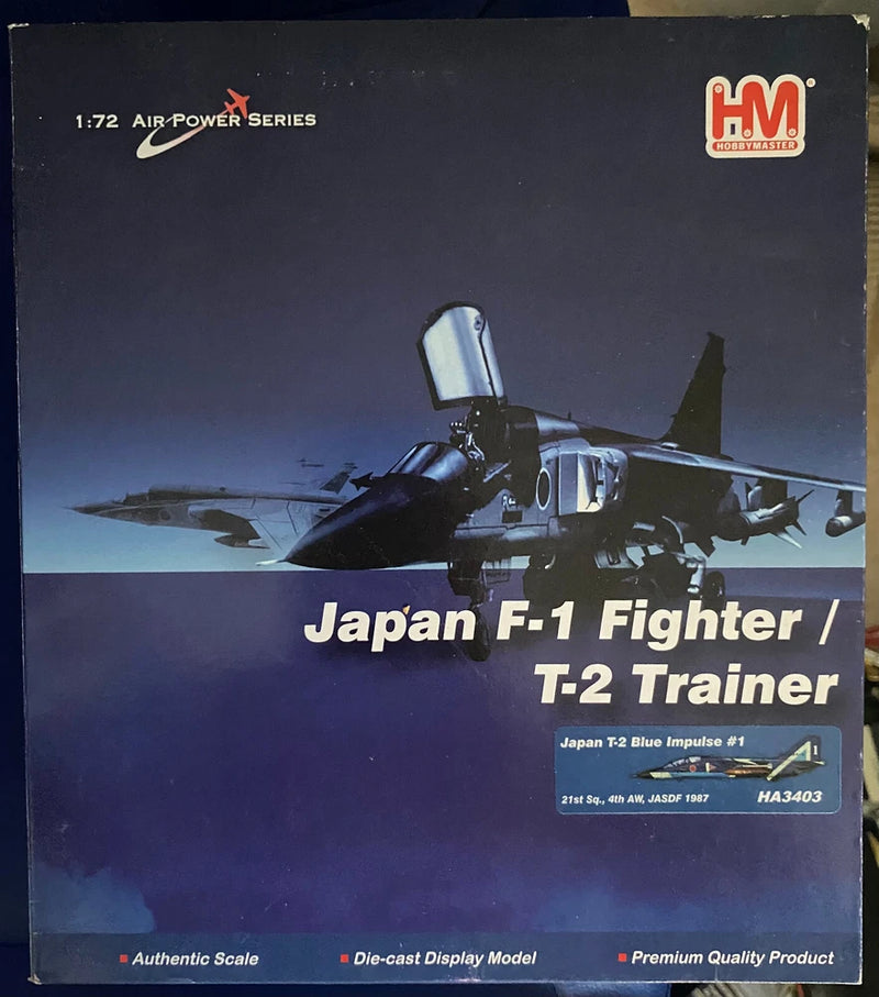 1:72 die-cast F-1 fighter / T-2 trainer model aircraft in blue package box