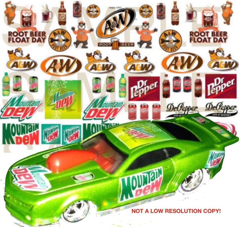 SODA 1:64 1:43, 1:32, 1:24 WATER-SLIDE DECALS FOR HOT WHEELS, SLOT  MODEL CAR