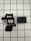 Sharper Image action camera in clear waterproof housing with power button and lens