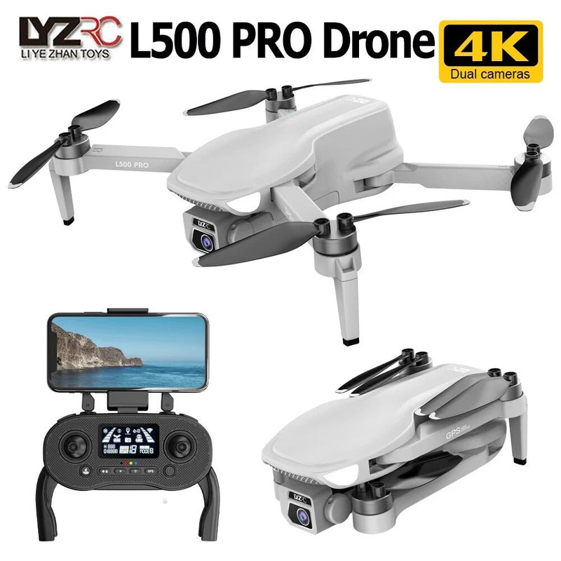 White 4K dual-camera quadcopter drone with four propellers and controller