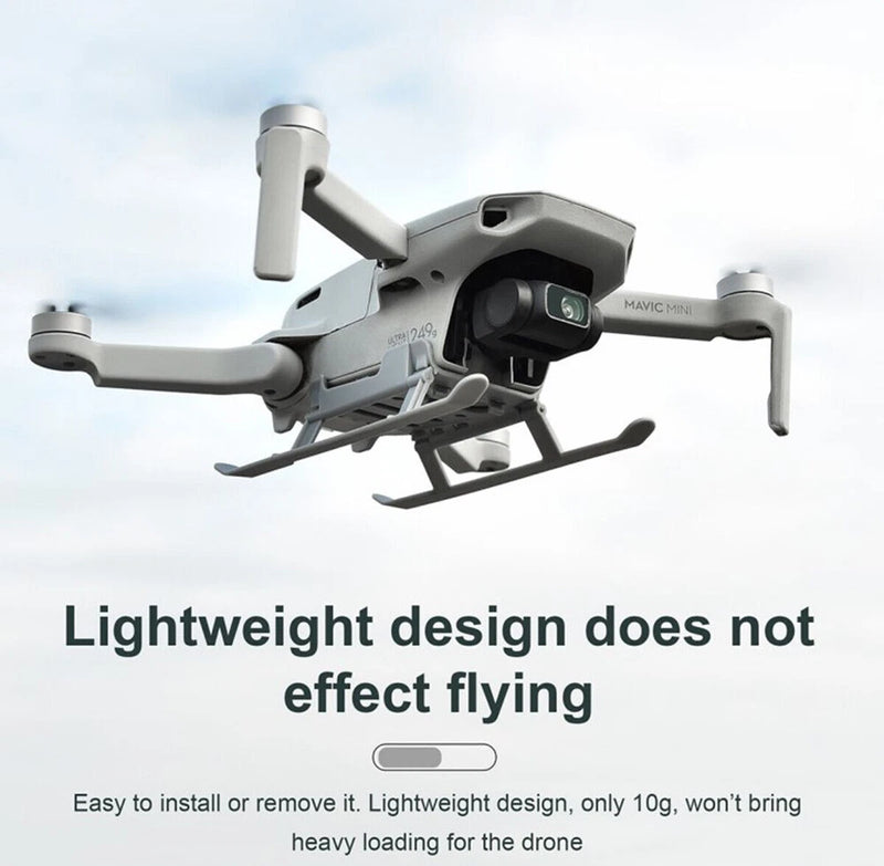 DJI Mavic Mini tripod landing gear, raised metal legs for drone protection, gray