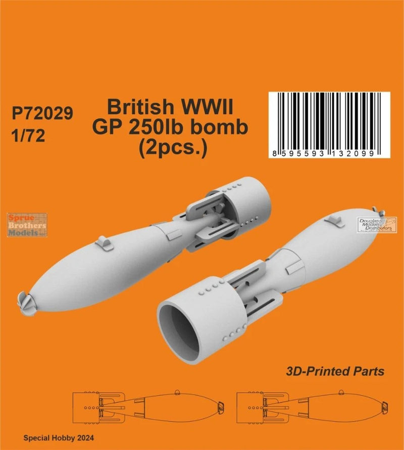 1/72 British WW2 GP 250lb bomb set, 2 gray bomb parts