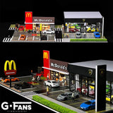 Diorama 1:64 Car Garage Model LED Lighting McDonald's Parking Lots Model Display
