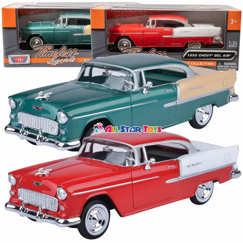 1955 Chevrolet Chevy Bel Air 1:24 Scale Diecast Model Motormax 73229 Red Green