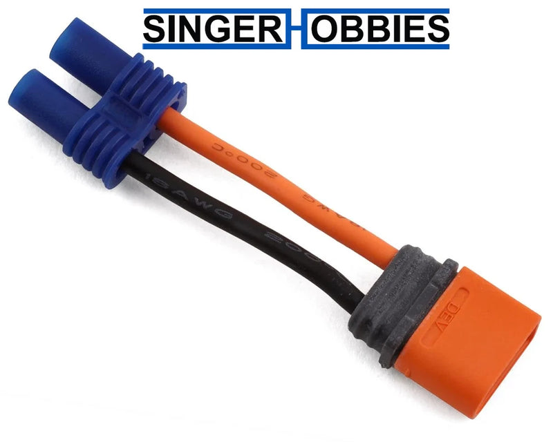 Orange IC2-to-EC2 battery adapter cable with blue male plug and orange female connector
