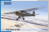 1:48 J-3 Cub model airplane with open cabin, olive green wings and wheels