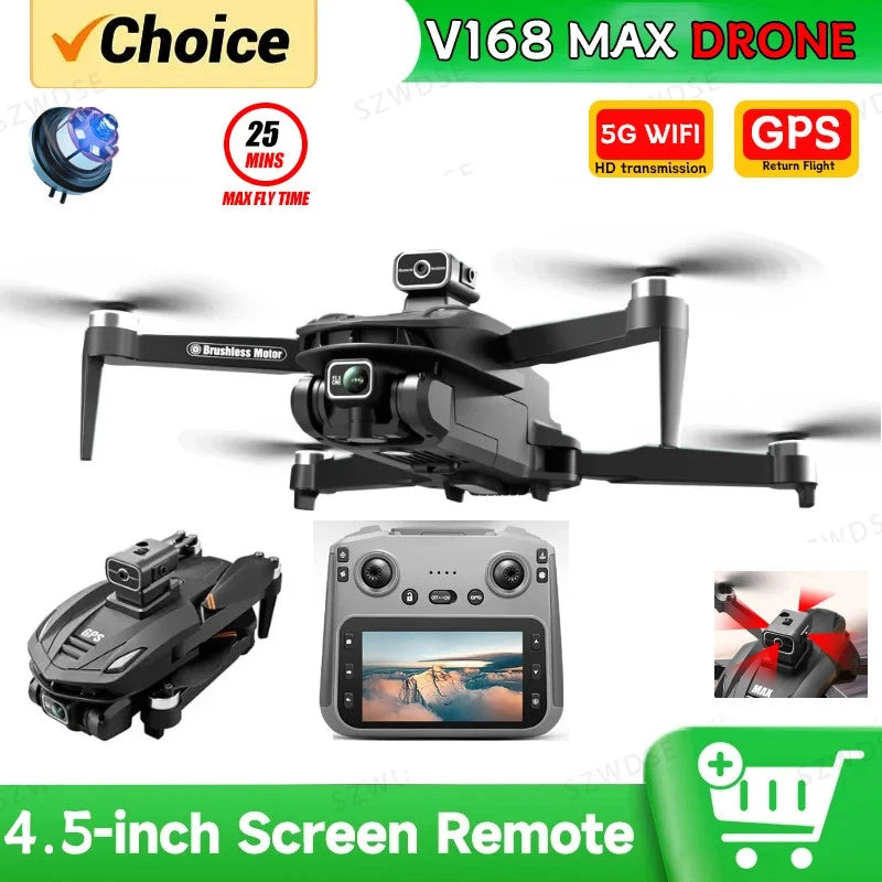 GPS drone with 4.5-inch remote controller and built-in camera, black