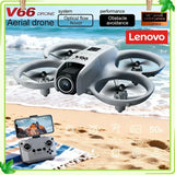 Lenovo V66 mini foldable quadcopter drone with front camera and controller, gray