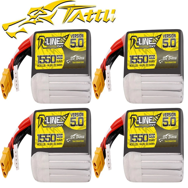 4X Tattu R-Line Version 5.0 1550mAh 150C 14.8V 4S Lipo Battery XT60 Plug For FPV Battery