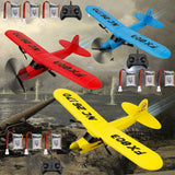 RC remote control airplane set with blue, red, and yellow planes and black controller