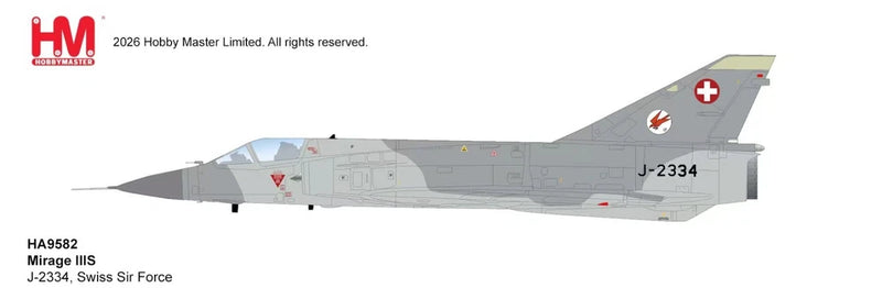 1/72 grey Swiss Air Force Mirage IIIRS model jet, J-2334 markings